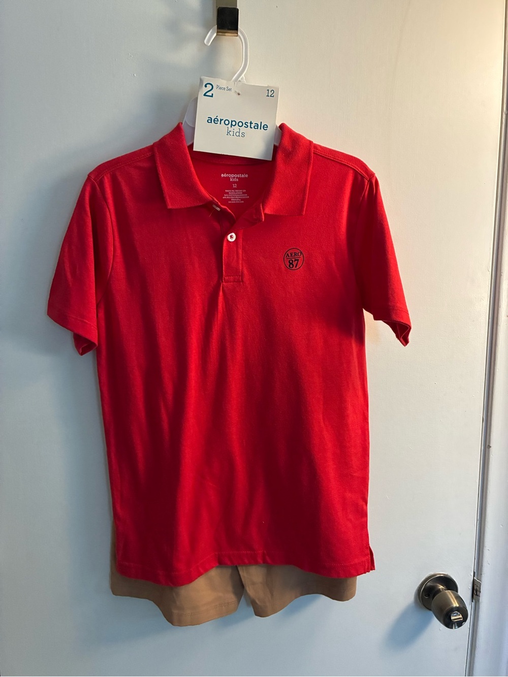 Aeropostale Kids Red Polo Shirt with Tan Shorts